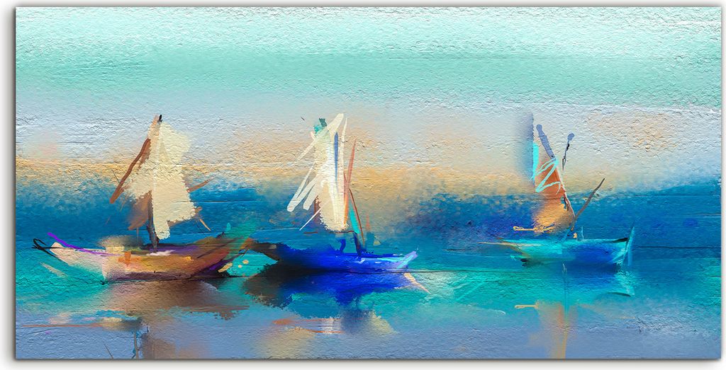 Coloray Spritzschutz aus Glas 120x60 Wandkunst Küchenrückwand Deko Kunst Malerei Schiffe Wasser blau