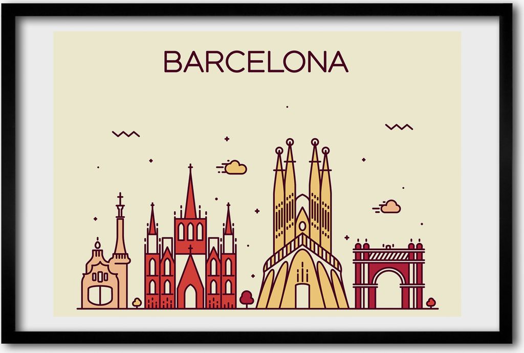 Bild 60x40 MDF-Rahmen, Wandkunst Inschrift Barcelona