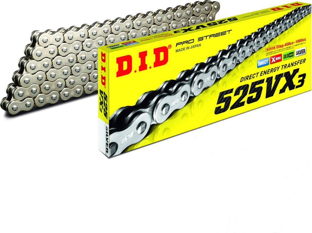 Übertragungskette DID X-Ring 525VX3/116 in Silber mit Nietverbindung