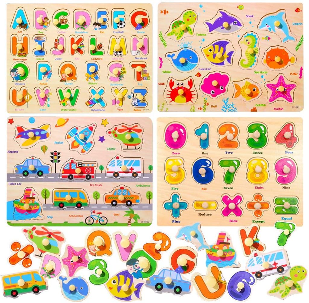 Puzzle Holzpuzzle Tier ABC Alphabet Zahlen Kinder Holz Lernspielzeug Geschenk 