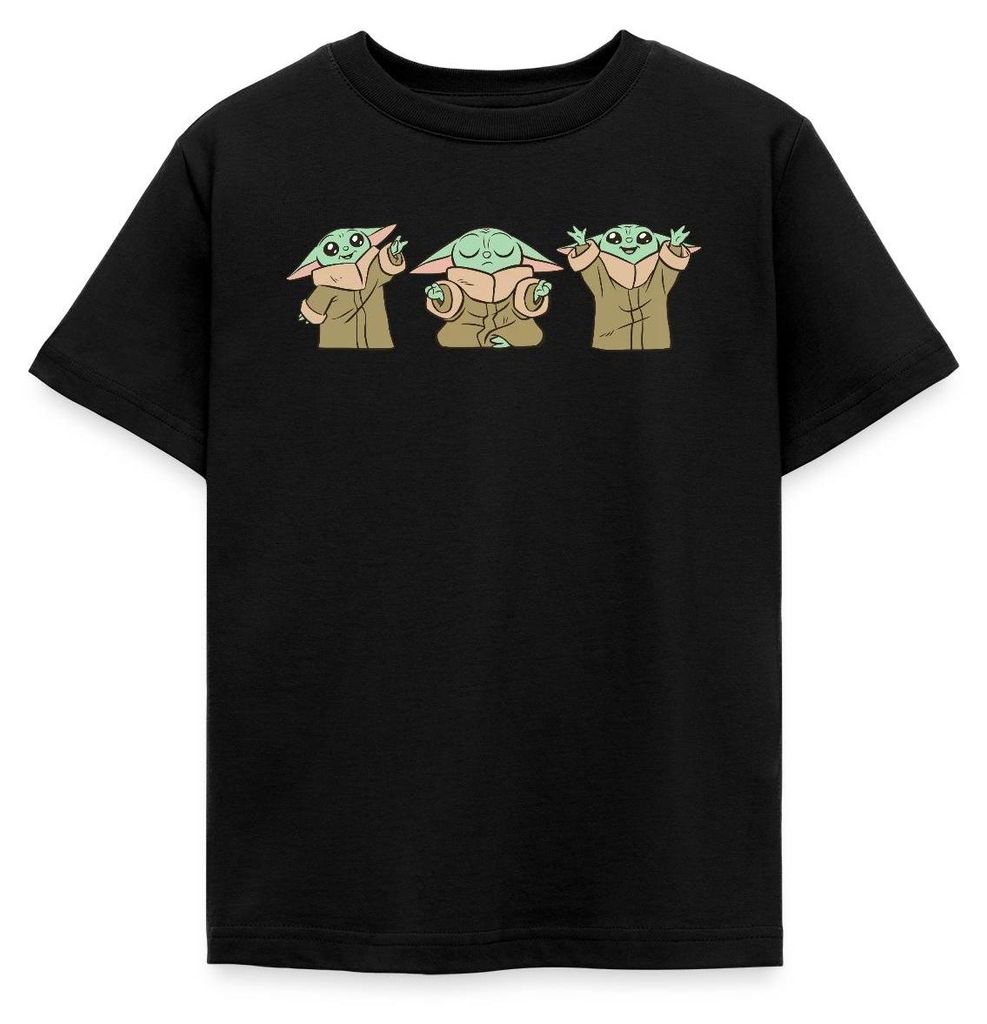 Star Wars: Mandalorian Baby Yoda Posen Kinder T-Shirt, 98/104 (3-4 Jahre), Schwarz