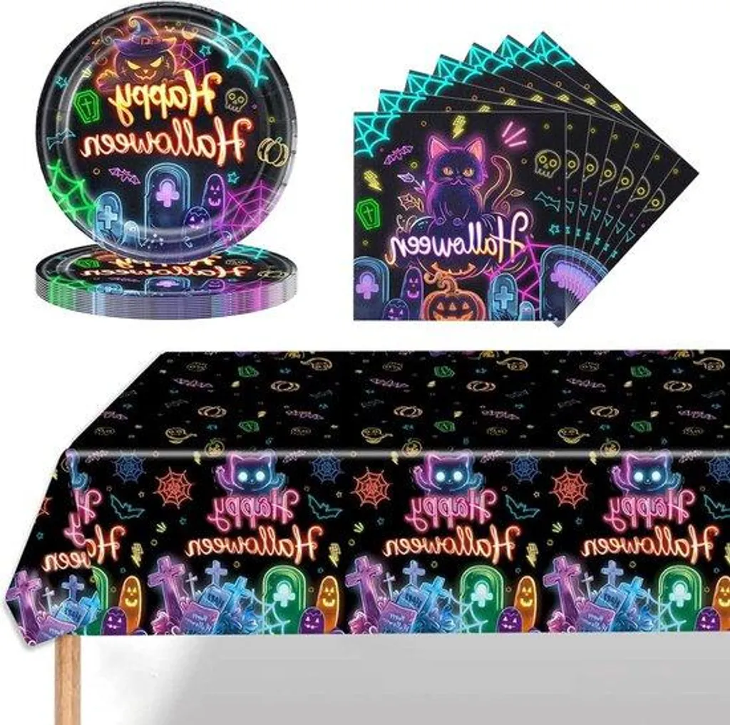Mini-guirlandes à pompons LED pour Halloween en céramique - Pack de 12