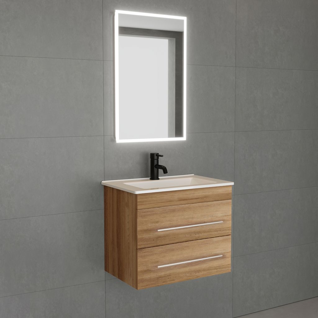 Alpenberger Waschtisch Gäste WC Waschbecken mit Unterschrank und Bad Spiegel | Schrank 60 cm Breit | Waschtischunterschrank Hängend | Waschplätz...