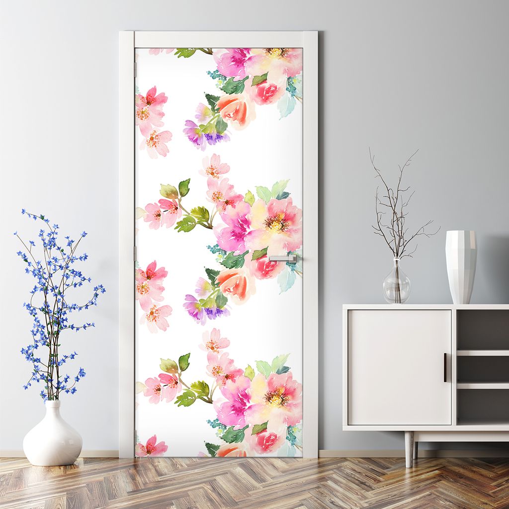 Dekorative Türtapete selbstklebend Aufkleber Klebefolie Blumen Aquarell 85 x 200 cm