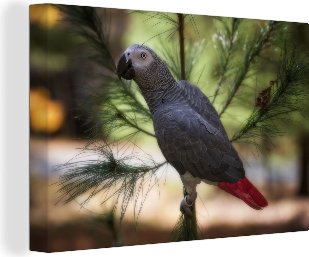 OneMillionCanvasses - Leinwandbilder - 140x90 cm, Grauer Gartenrotschwanz oder Papagei im Schatten eines Blattes, Wandbilder Kunstdruck Wanddekor...