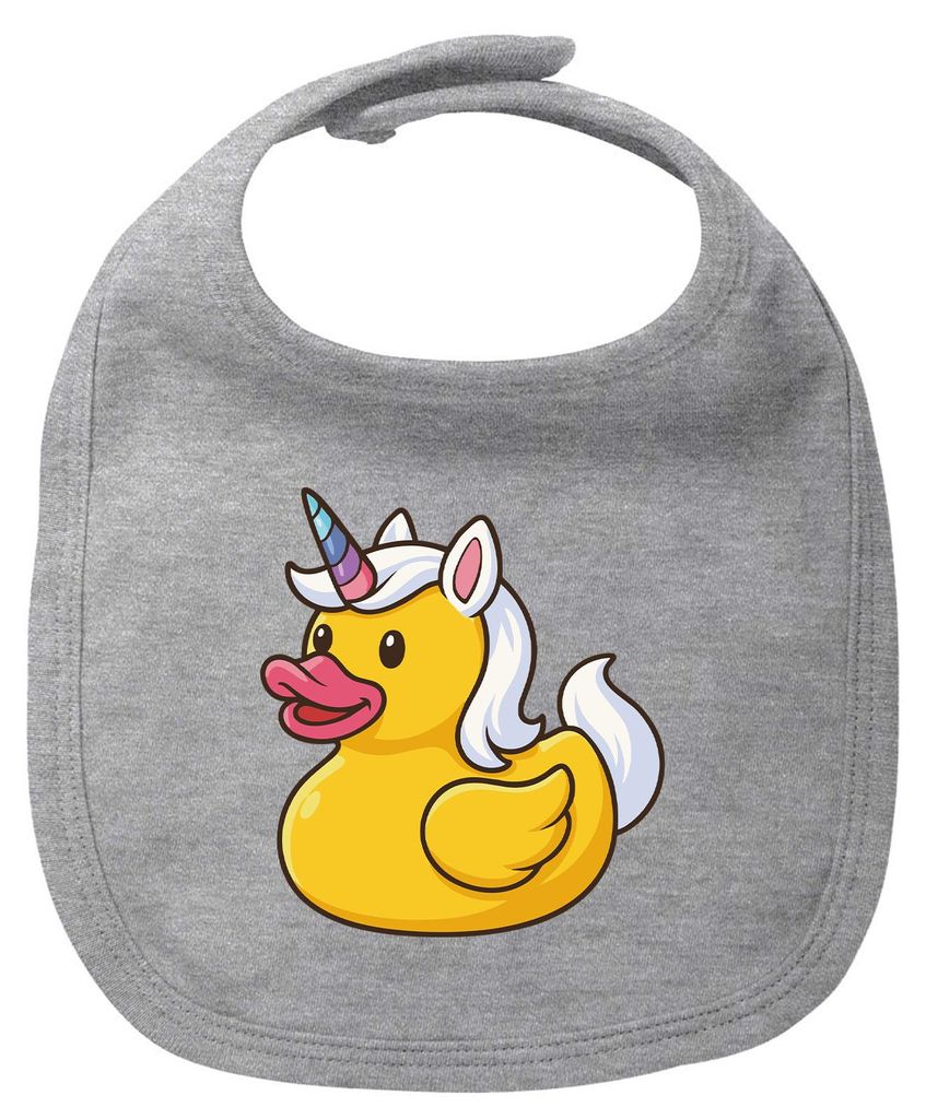 Huuraa Baby Lätzchen Quietscheente Einhorn Gummiente Unicorn Heather Grey Klettverschluss Baumwolle Latz Geschenkidee