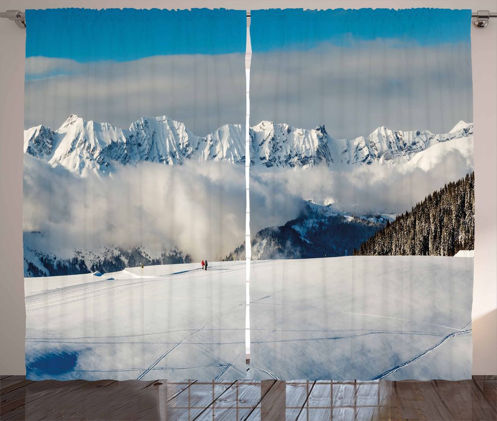 ABAKUHAUS Winter Rustikaler Vorhang, Panoramablick auf die Berge, Wohnzimmer Universalband Gardinen mit Schlaufen und Haken, 280 x 225 cm, Weiß Br...