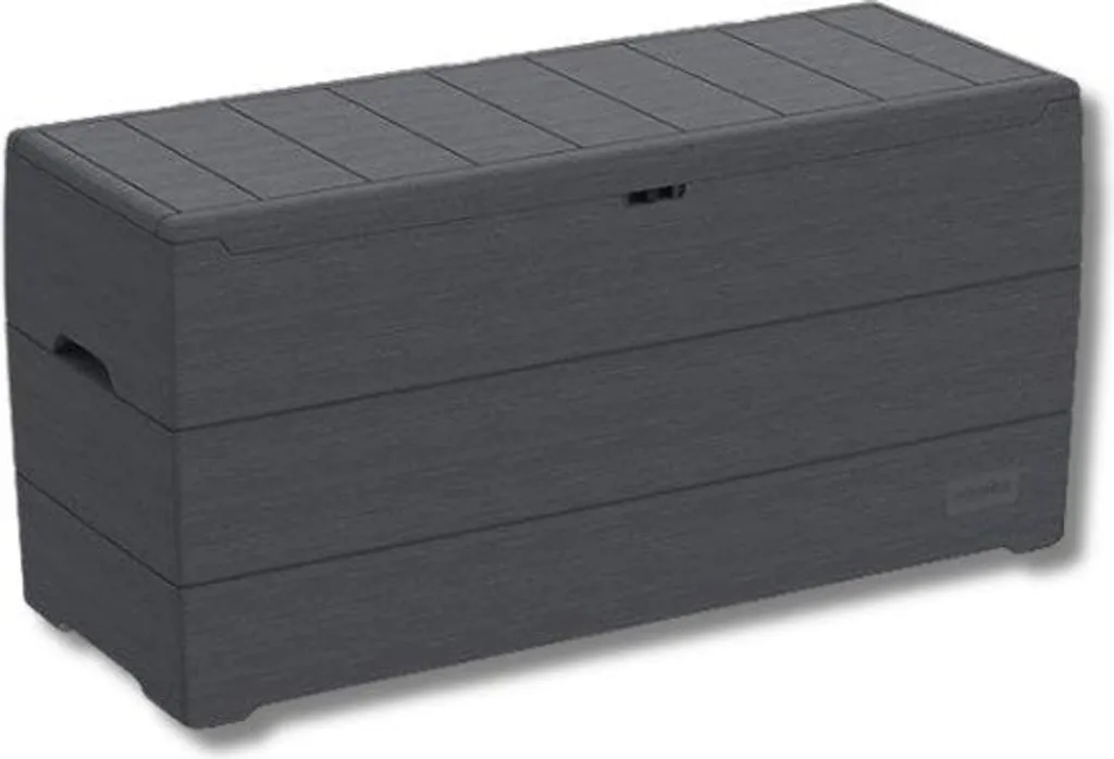 Malle de jardin 270L finition bois - Bac de stockage étanche gris foncé