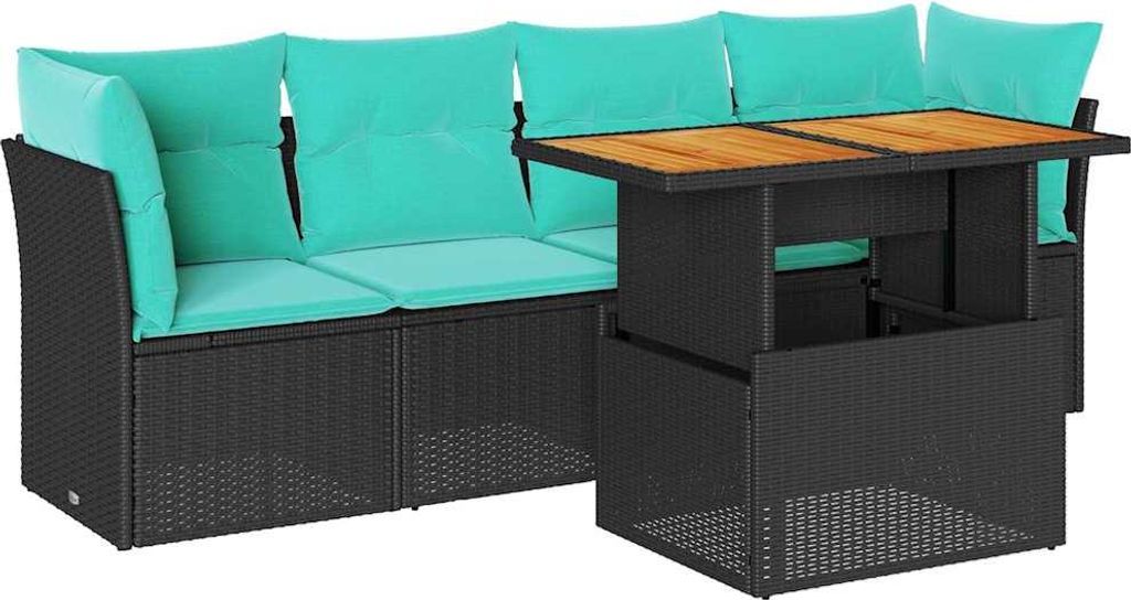 vidaXL 5-tlg. Garten-Sofagarnitur mit Kissen Schwarz Poly Rattan
