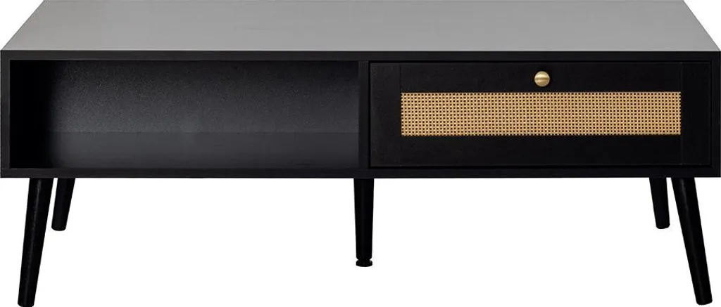 Table Basse avec Rangement Noir et Cannage Goto - 1 Tiroir 1 Niche