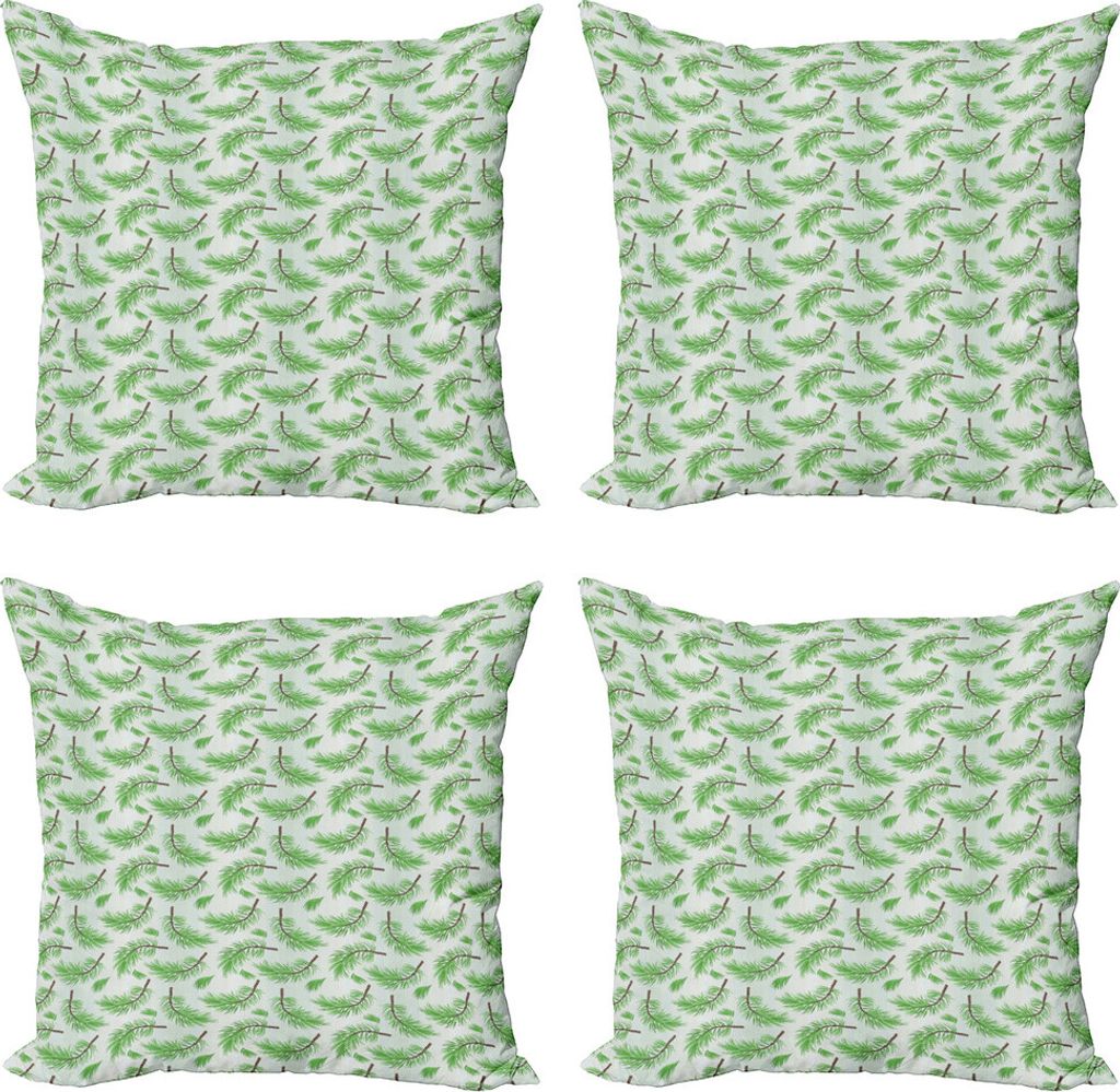 ABAKUHAUS Blätter Kissenbezug Set (4 Stück), Fallen Kiefer Branchen, Moderner Doppelseitiger Digitaldruck, 40 cm x 40 cm, Lime Green Farn-Grün