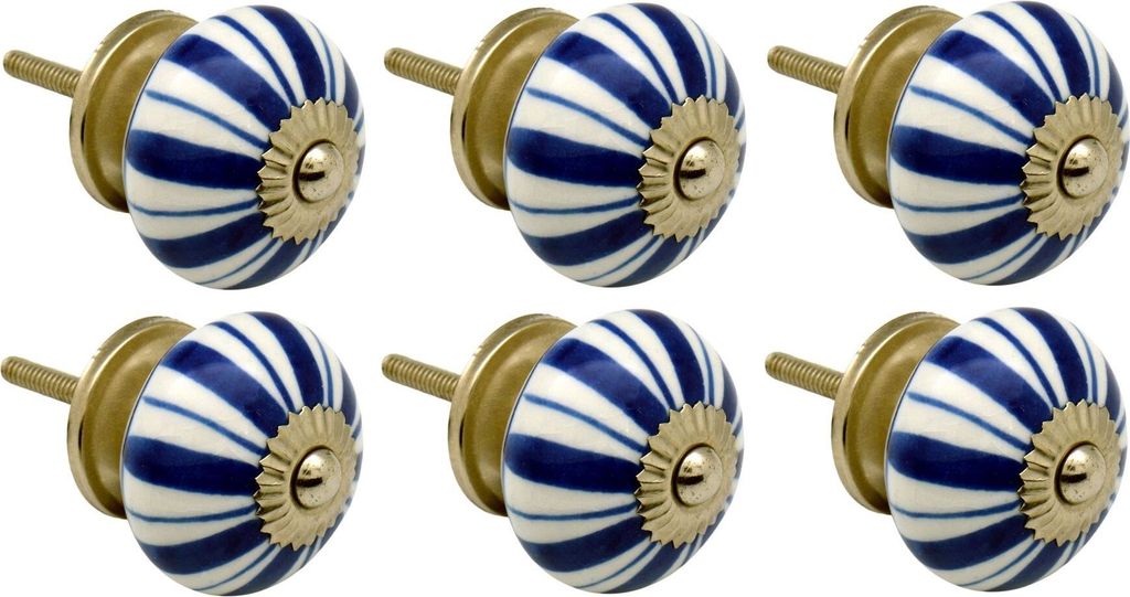 Runde Keramik-Möbelknöpfe von Nicola Spring – Marineblaue Linien – 6er-Pack