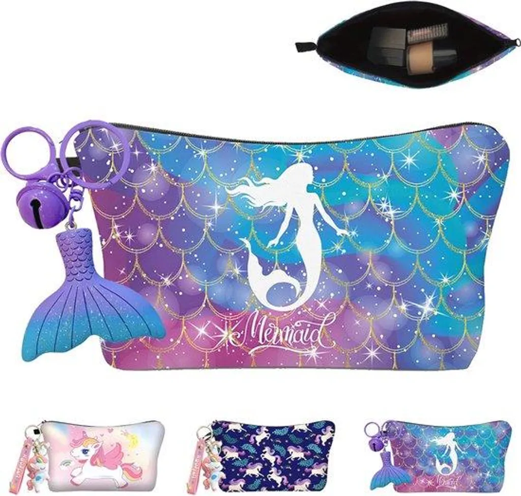 Trousse de maquillage pailletée sirène avec fermeture éclair or