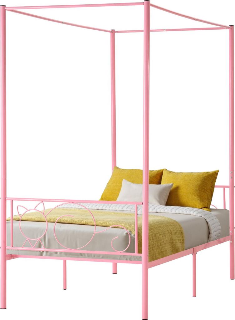 VEVOR Himmelbettrahmen (Twin Size), Metallhimmelbett mit minimalistischem Kopfteil & Himmelbett-Design, robuste Stahllattenstütze (rund), Stauraum...