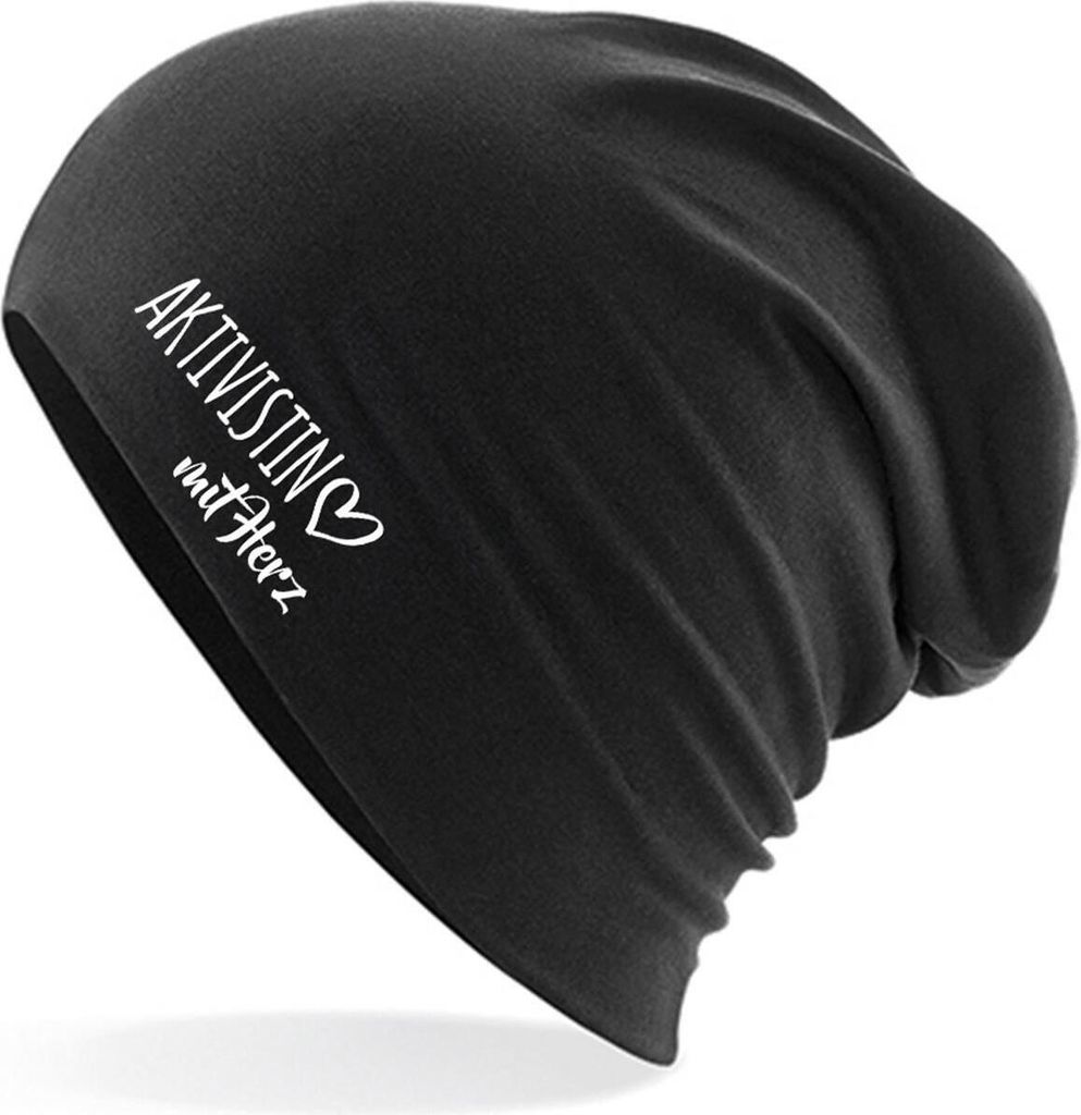 Huuraa Beanie Aktivistin mit Herz Black One Size Baumwolle und Elasthan Mütze Geschenkidee