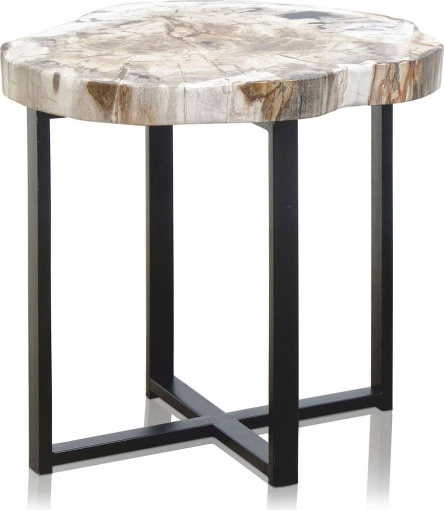 Casa Padrino Luxus Beistelltisch mit versteinerter Holz Tischplatte H. 45 cm - Luxus Möbel