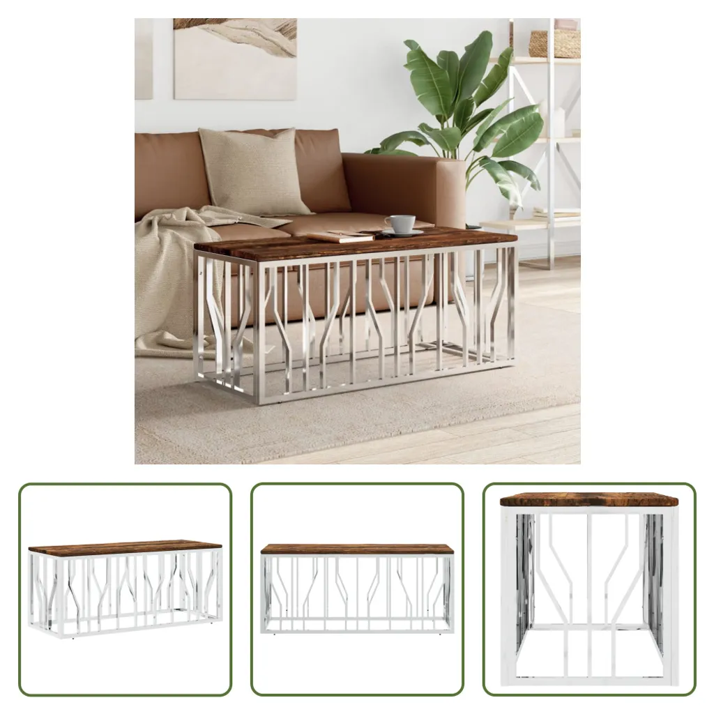 Table Basse Rectangulaire Bois Massif et Structure Acier Inoxydable 100cm - 7