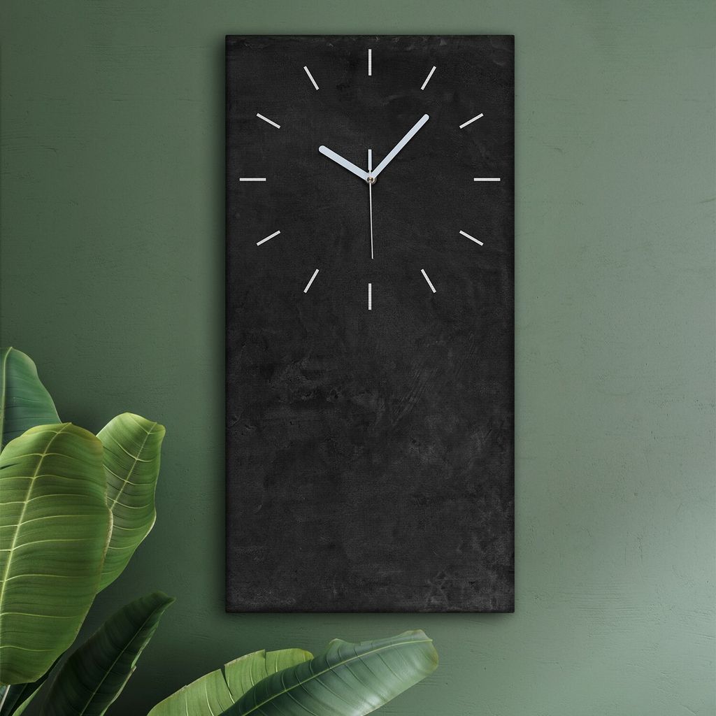 Wohnzimmer Leinwand Uhr Geräuschlos Küche 30x60 Schwarzer Stein, Marmor, Motive, Textur, weiße Zeiger