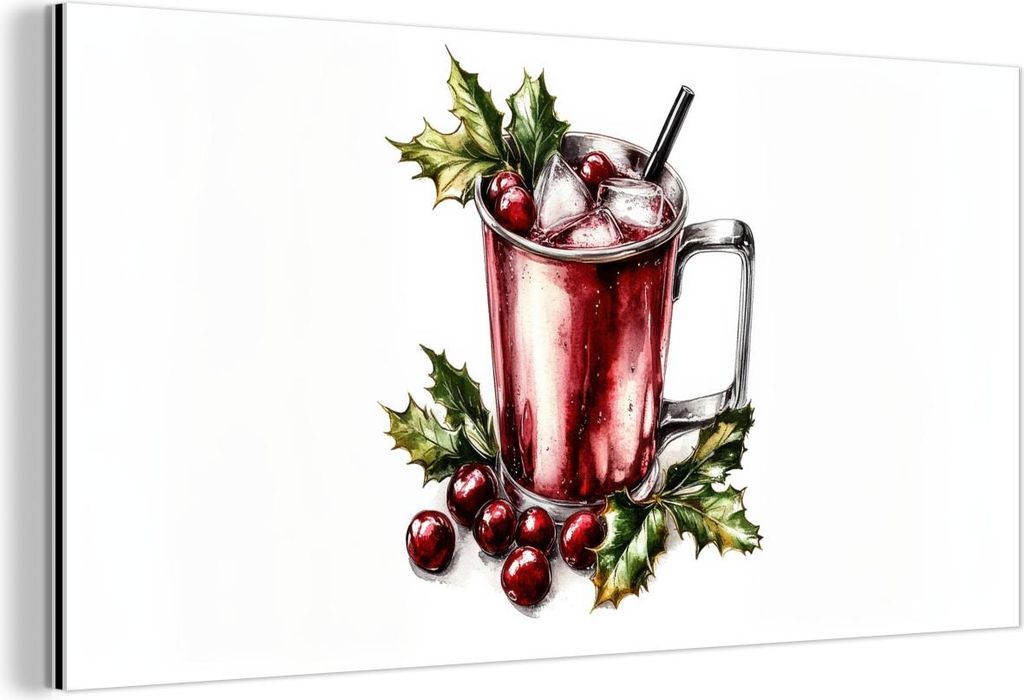 MuchoWow Wanddekoration Metall Metallbild Wandkunst 40x20 cm Getränk - Winter - Cocktail - Rot MuchoWow Aluminium Gemälde - Bild - Aluminium