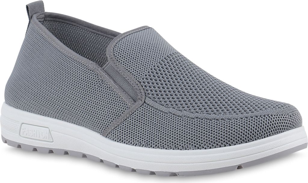 VAN HILL Herren Slip Ons Sportschuhe Sportliche Strick Profil-Sohle Schuhee 841706, Farbe: Grau, Größe: 45