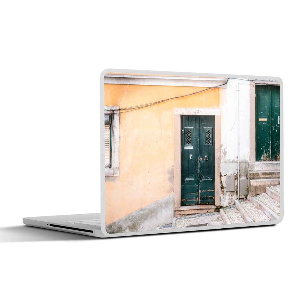 MuchoWow Laptop Aufkleber Sticker Cover Tür - Holz - Grün - Architektur 30x21 cm - Sticker für Laptop - Selbstklebend
