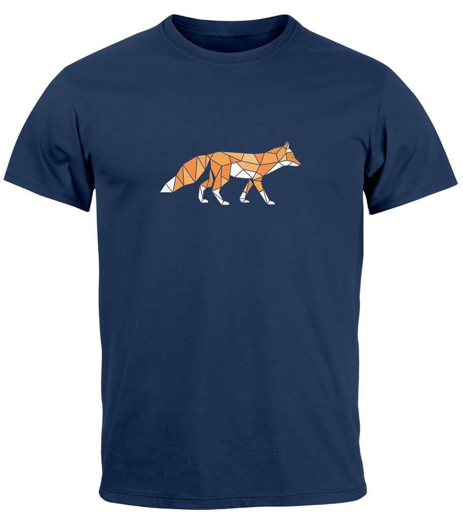 Herren T-Shirt Aufdruck Fuchs Polygon Kunstdruck Geometrie Outdoor Logo Tier Motiv Fashion Streetstyle Neverless navy XXL