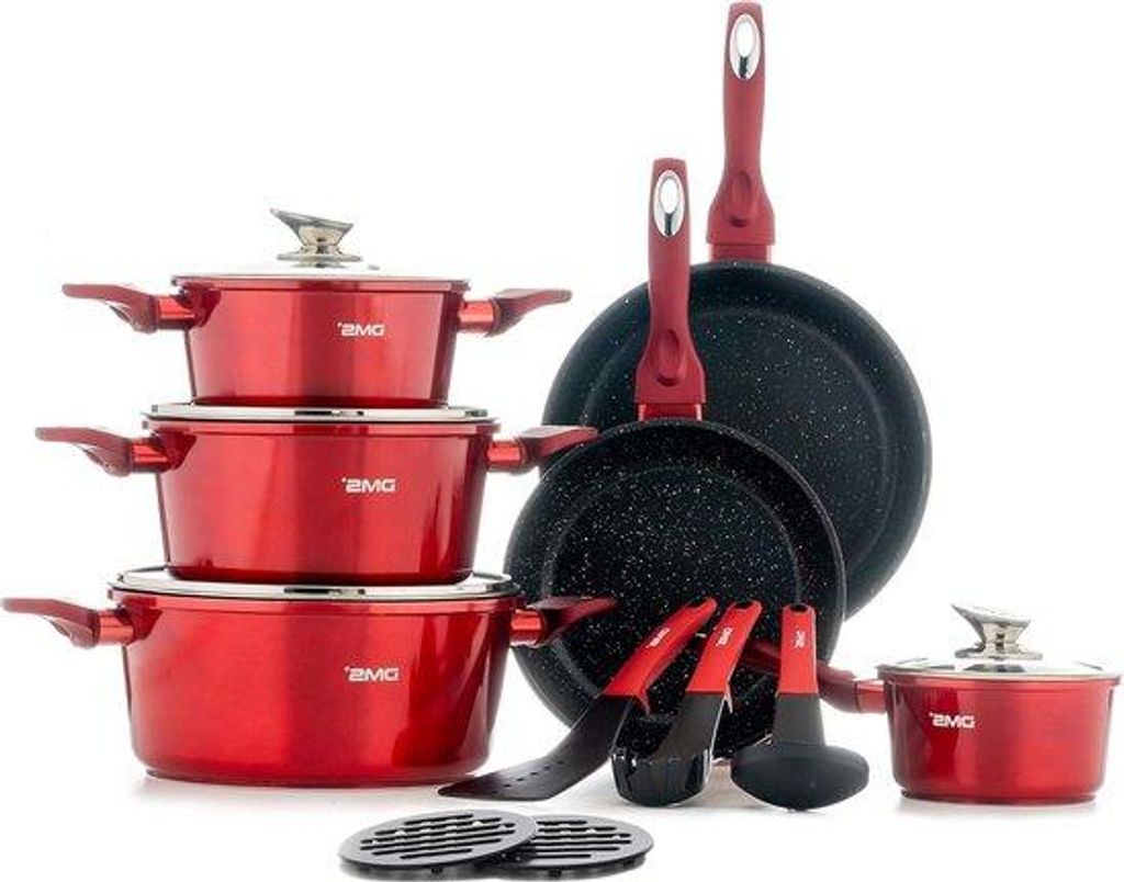 Induktionskochset - Kochgeräte - Kochset - Bratpfanne - Topf - Eintopf - Glasdeckel - Haushaltswaren - Unterlegscheiben - Marmorbeschichtung - Was...