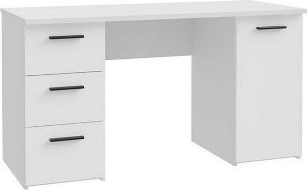 Furniture24 Schreibtisch Net106 Mt311-120 Mit 3 Schubladen Und Schrank Weiß