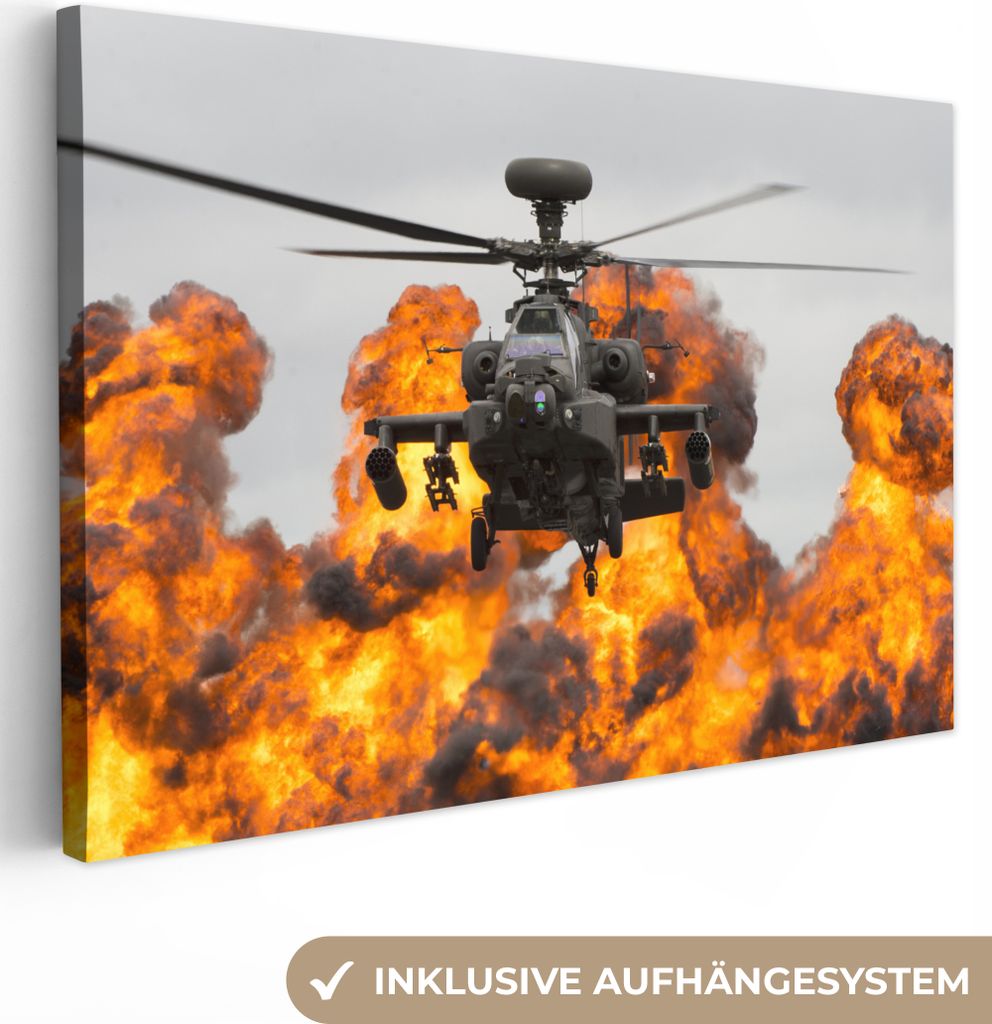 OneMillionCanvasses - Leinwandbilder - 150x100 cm, Amerika - Hubschrauber - Feuer, Wandbilder Kunstdruck Wanddekoration