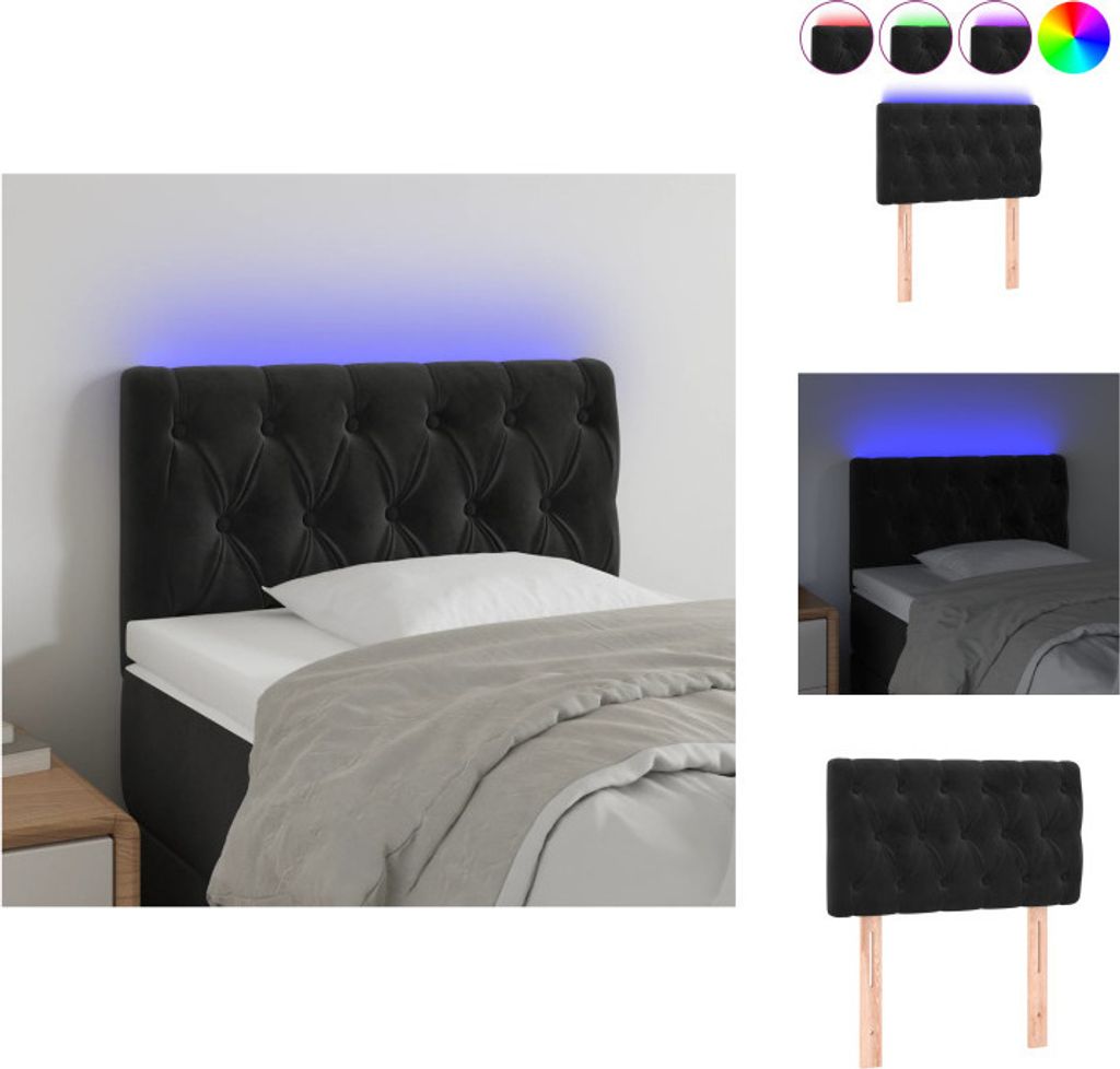 vidaXL LED Kopfteil Schwarz 80x7x78/88 cm Samt - Kopf- & Fußenden
