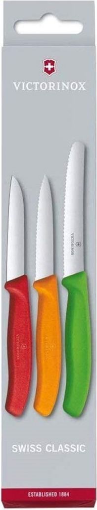 A product package for a set of three Victorinox Swiss Classic knives.