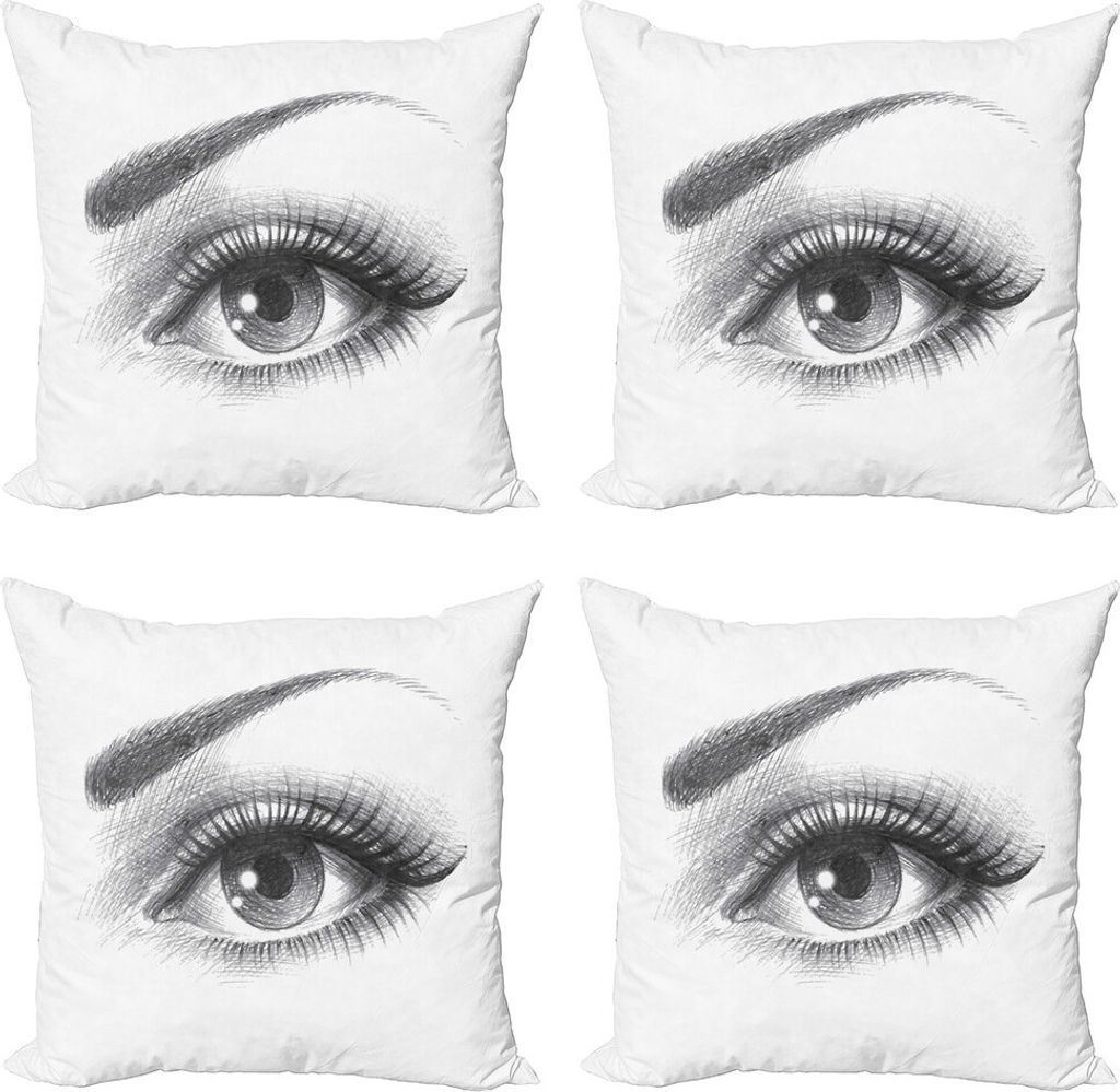 ABAKUHAUS Auge Kissenbezug Set (4 Stück), Bleistiftzeichnung Stil Kunst, Moderner Doppelseitiger Digitaldruck, 60 cm x 60 cm, Grau weiß