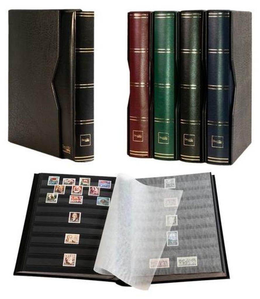 Prophila Collection 64 Schwarze Seiten Briefmarkenalbum wattiert mit Kassette schwarz