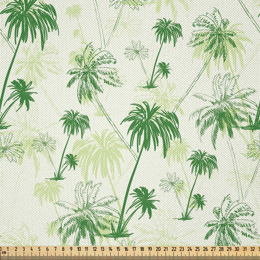 ABAKUHAUS Hawaii Satin Stoff als Meterware, Skizzieren Sie Palme-Nordpazifik-Laub-abstraktes einfarbiges Design, 1 M (148 x 100 cm), Forest Green H...