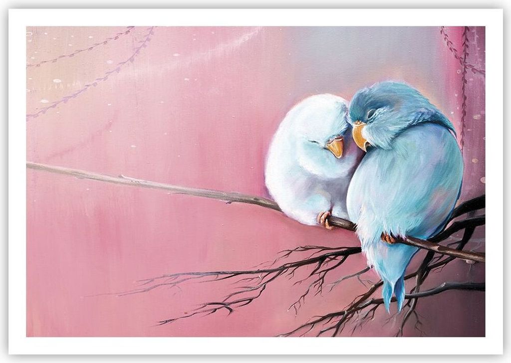 Poster - Poster ohne Rahmen - Vögel Blau Zweig - 100x70 cm - Wand Bild - Wanddeko - Wandbilder - Kunstposter - Wandposter - Bilder - Kunstdruck - ...