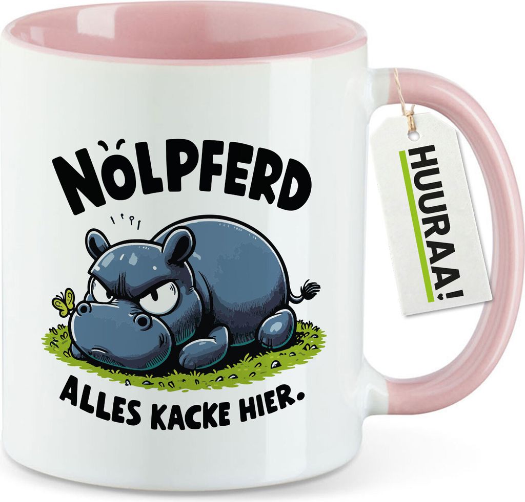 Huuraa Kaffeetasse Nölpferd, alles kacke Nilpferd 330ml Rosa Keramik Kaffeebecher Geschenkidee