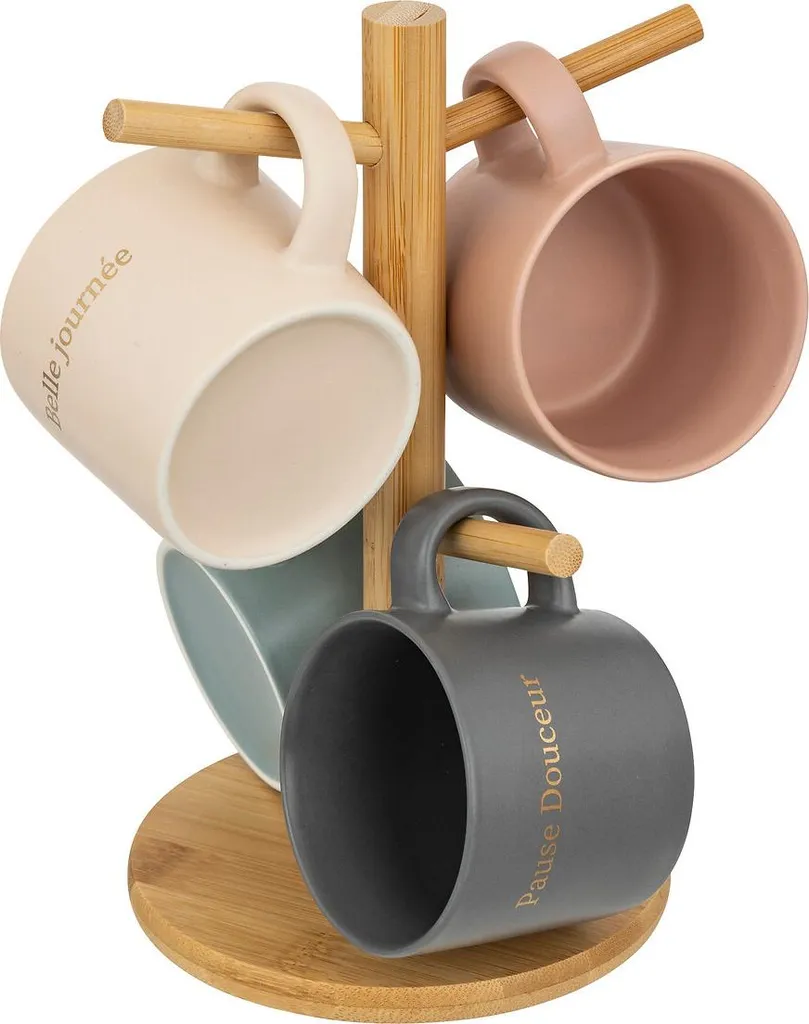 Set 4 Mug Belle Journée Secret de Gourmet in Porcellana con Supporto