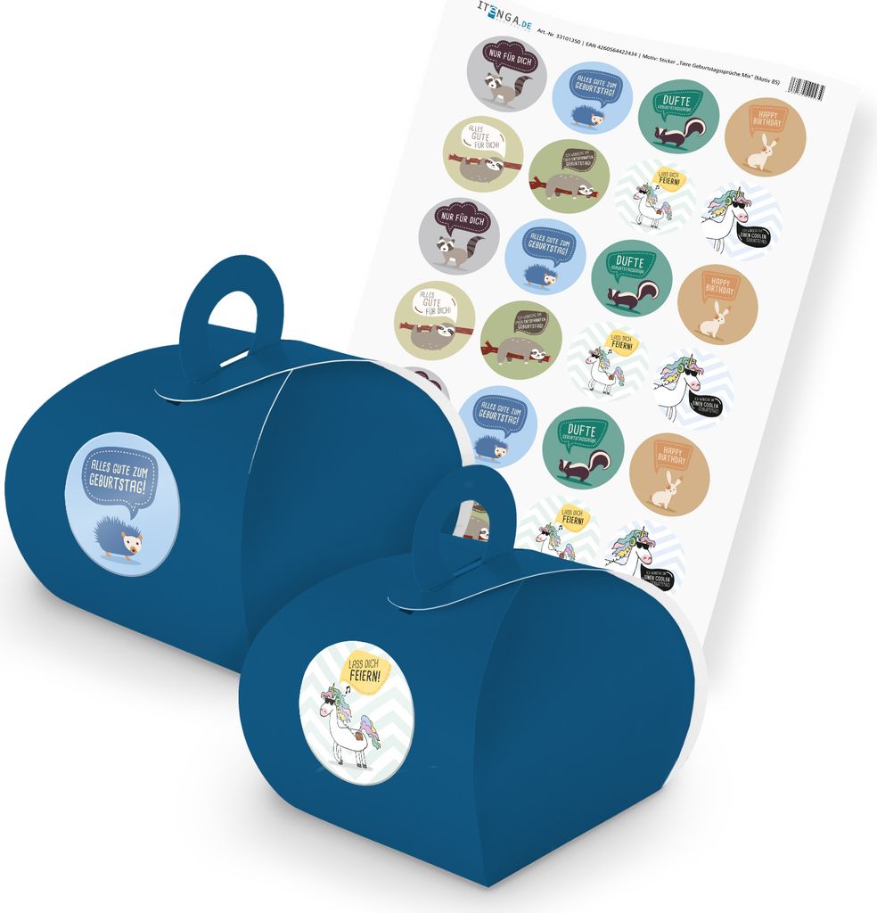 itenga SET Tiere Geburtstagssprüche Mix (Motiv 85) 24x Geschenkschachtel mit Gri