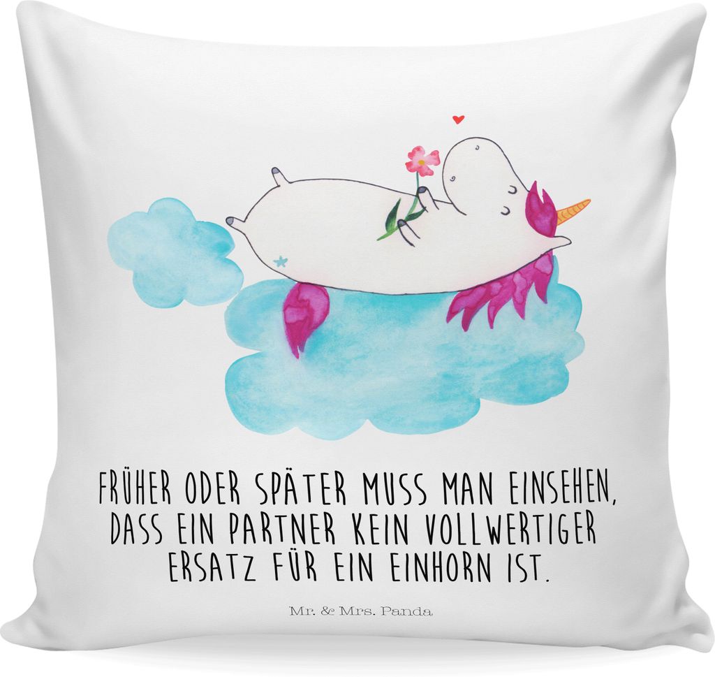 Mr. & Mrs. Panda Kissen 40x40 Einhorn Verliebt - Weiß - Geschenk, Sofa, wurfkissen, Sofakissen, Wolke, Kuschel, Einhörner, Unicorn, Liebe, couch,...