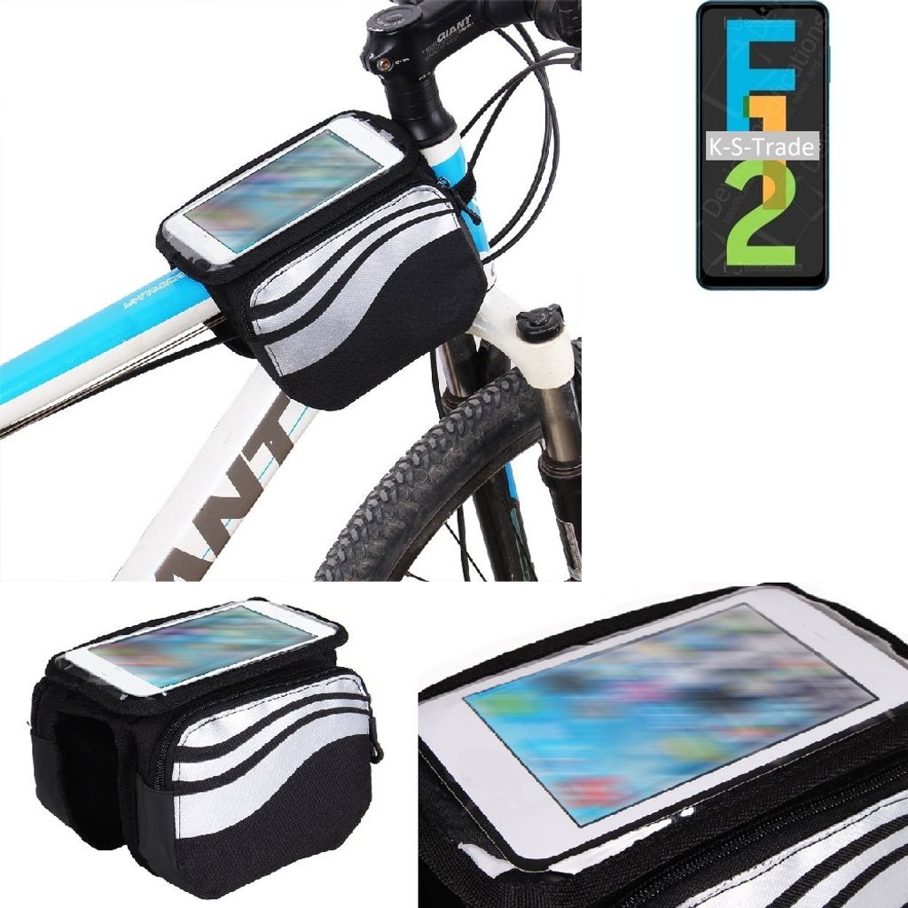 K-S-Trade Rahmentasche Fahrrad-Halterung kompatibel mit Samsung Galaxy F12 Rahmenhalterung Fahrrad Handyhalterung Fahrradtasche Handy Smartphone