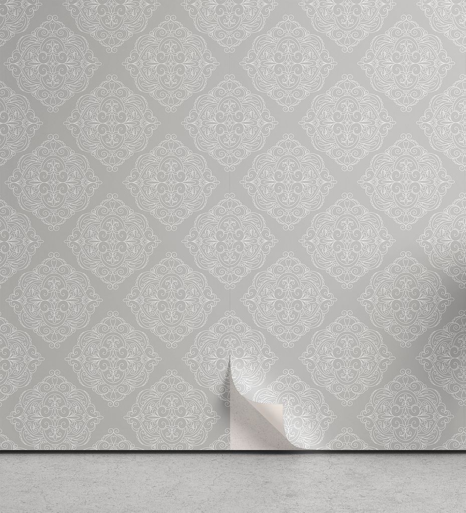 ABAKUHAUS Retro abziehbare & klebbare Tapete für Zuhause, Grau Curlicue Blumenverzierung, selbstklebendes Wohnzimmer Küchenakzent, 33 cm x 180 cm...