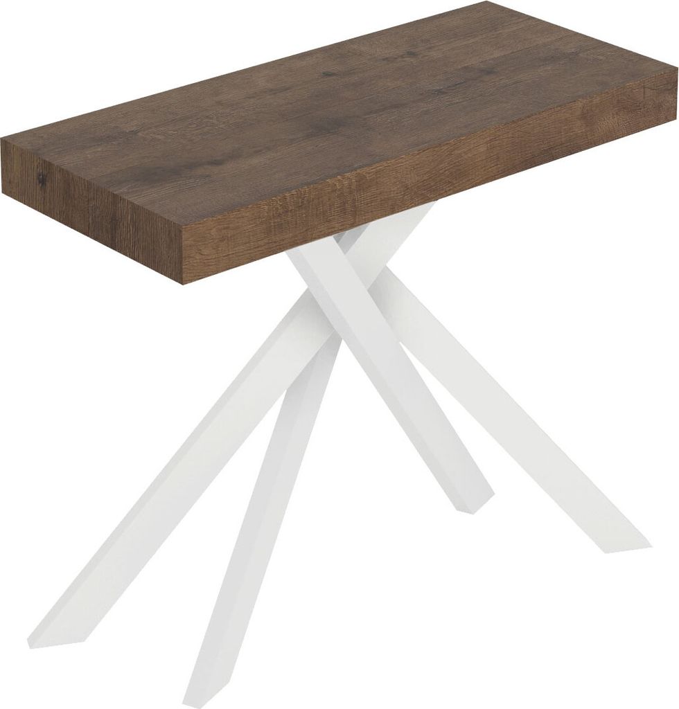 Ausziehbare Konsole 90x40/196 cm Saki Kleine weiße Beine aus Walnussholz