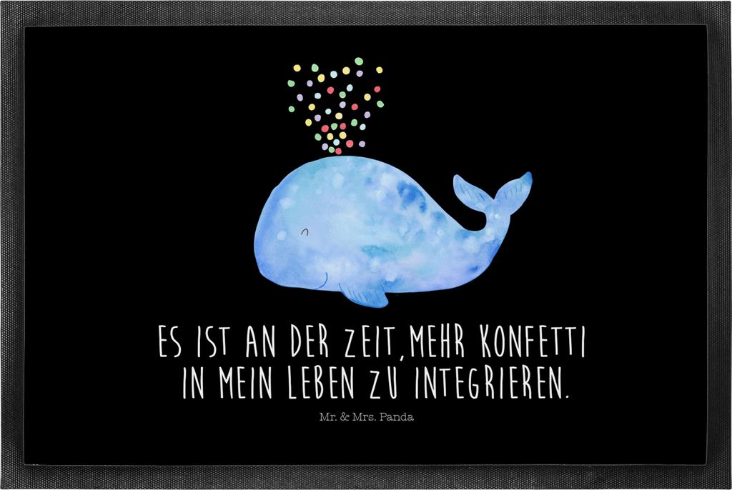 Mr. & Mrs. Panda Schmutzmatte Wal Konfetti 50 x 75 cm - Schwarz - Geschenk, Abtreter, Trennung, Fussmatte, Bodenvorleger, Schmutzfangmatte, Geburts...