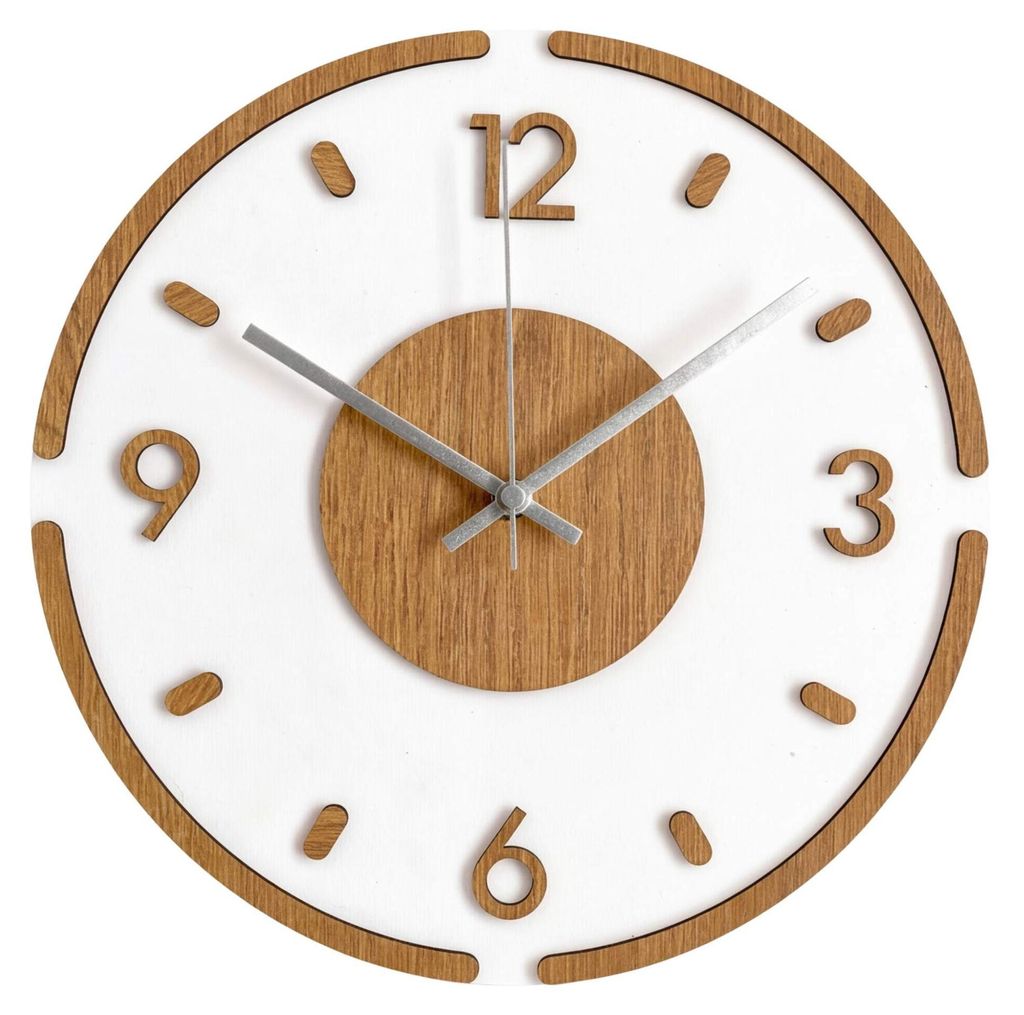 Moderne Wanduhr mit 3D-Eichendekor - Paris Silberne Hände 20 cm