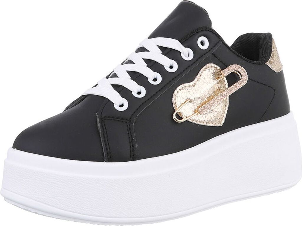 Ital-Design Damen Freizeitschuhe Lederoptik Sneakers Low 88930495 Schwarz Gr. 39