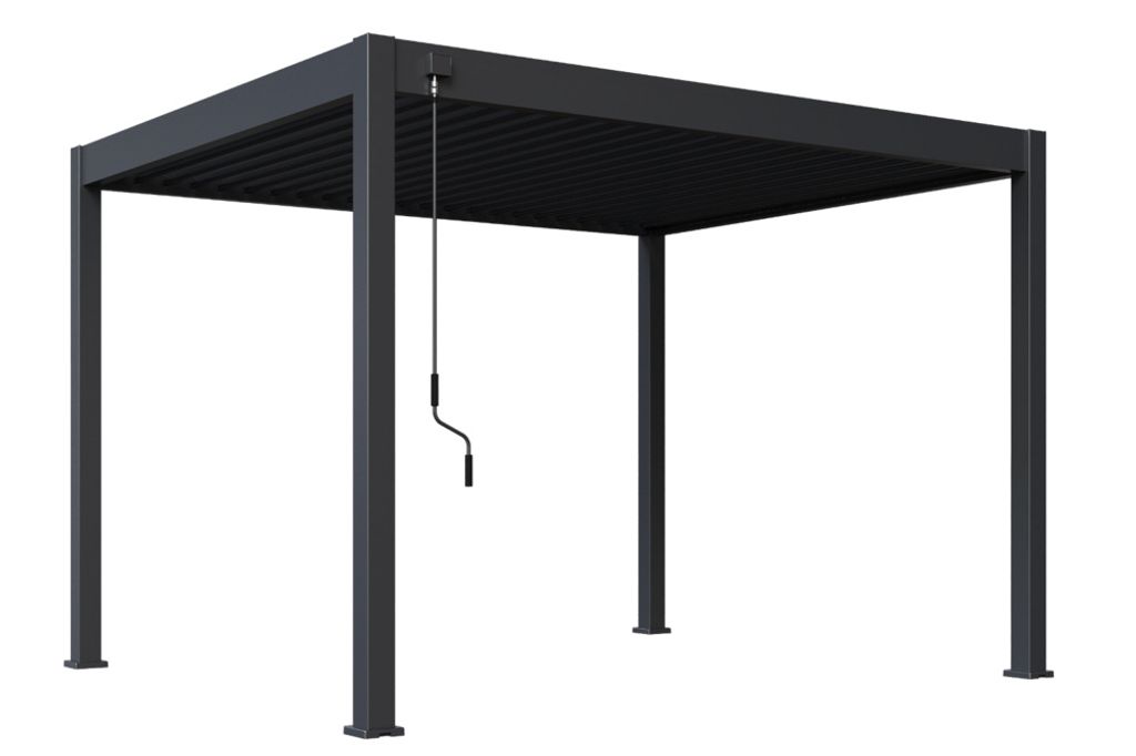 A freestanding pergola with a retractable roof.