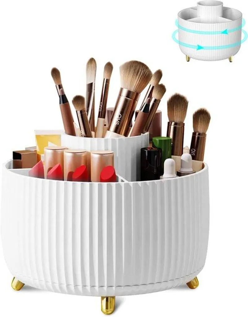 Rangement maquillage pour salle de bain - Organisateur blanc pivotant