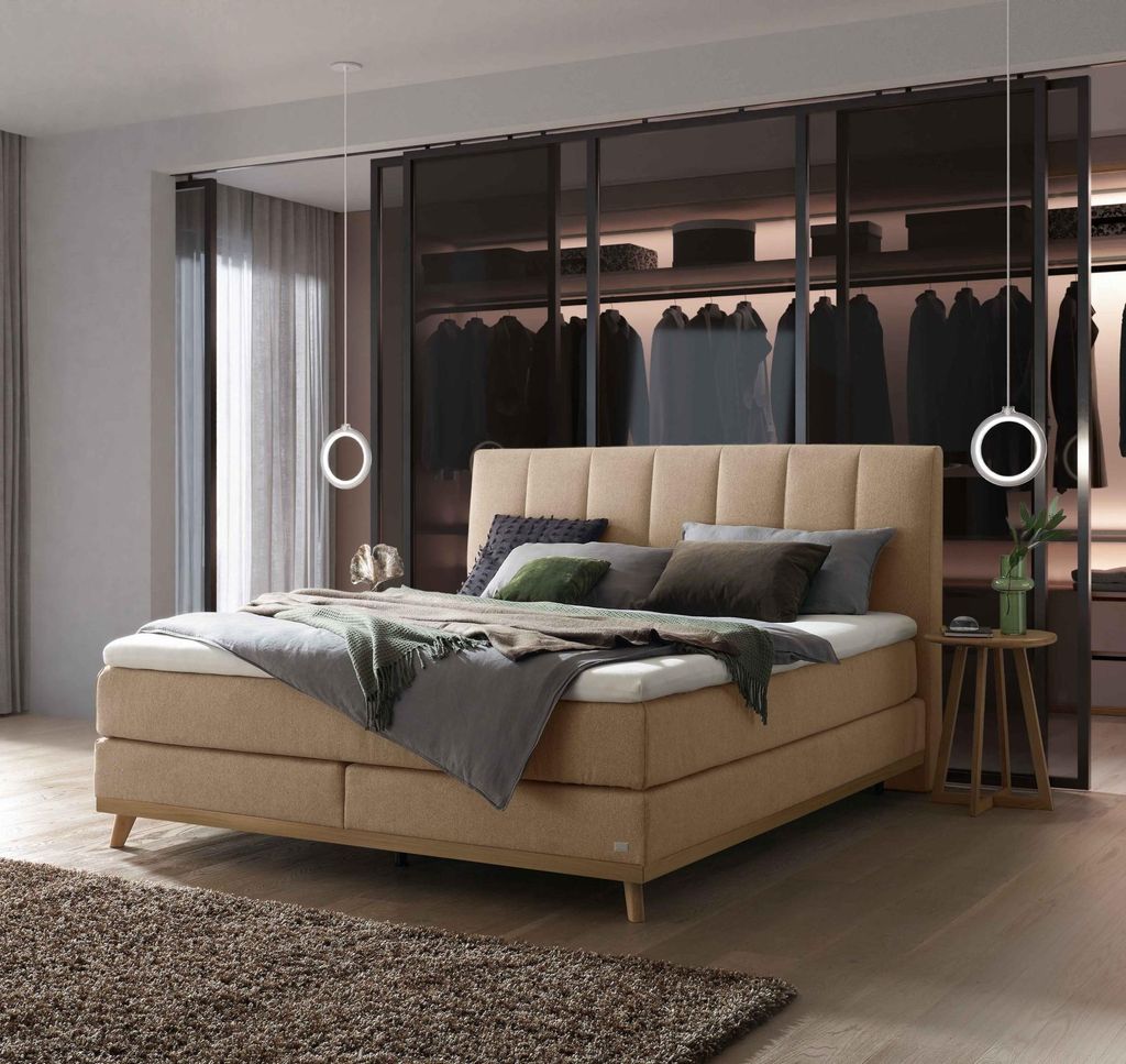 HASENA Boxspringbett Stefania sand Holz Eiche bright 180x200 : Topper - Elegance Top (medium)