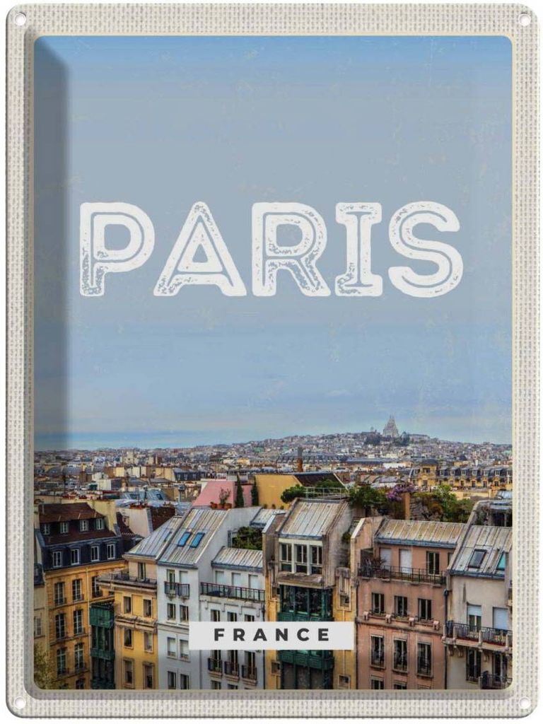 vianmo Blechschild 40x30 cm Paris Panorama Urlaub Blick Stadt Bildmotiv Reisemotiv Abenteuer Reisen Straße