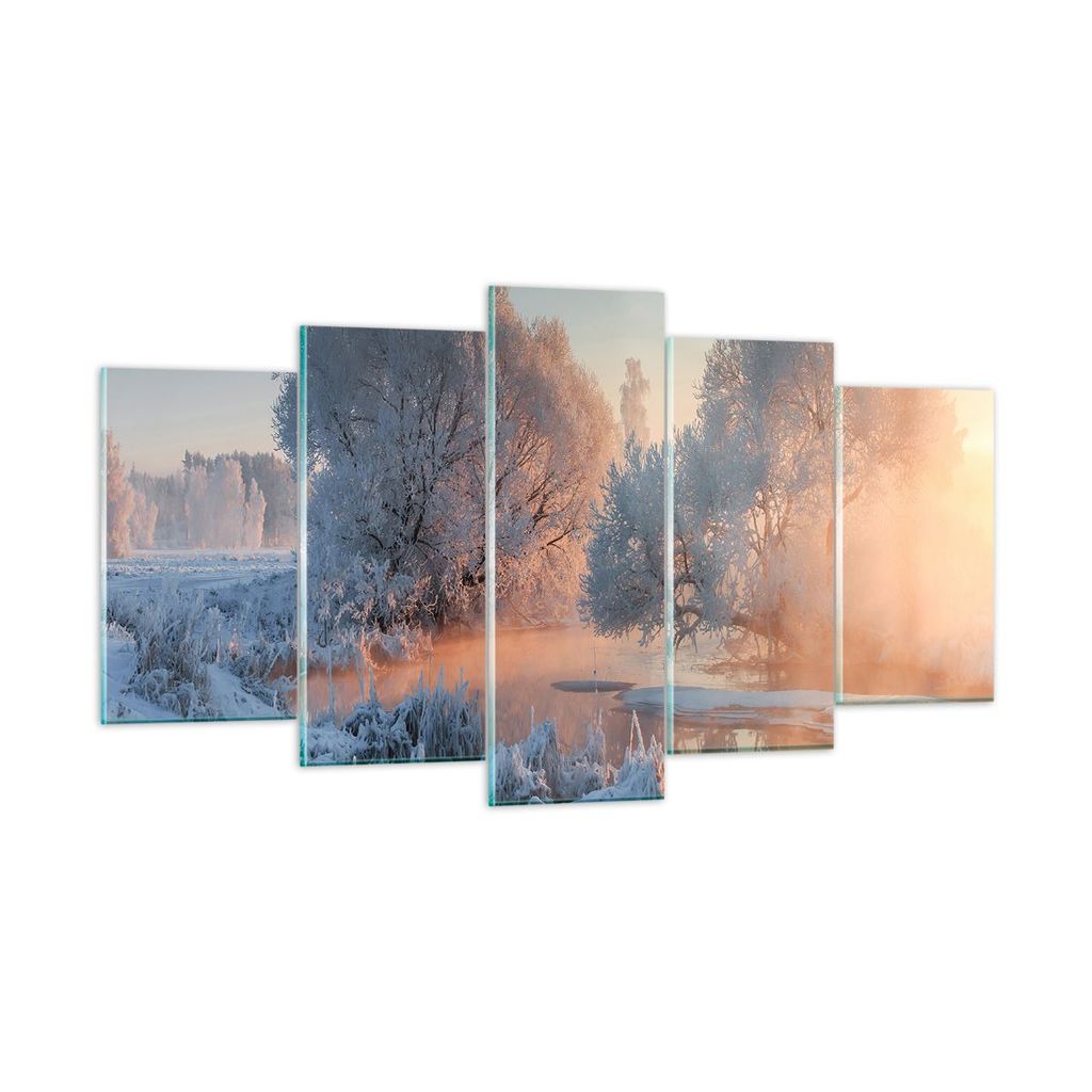 Bilder auf glas - Winter Schnee Fluss - 160x85cm - Glasbilder - Wandbilder - Kunstdruck - zum Aufhängen bereit - Wanddekoration aus Glas - Glas Bi...